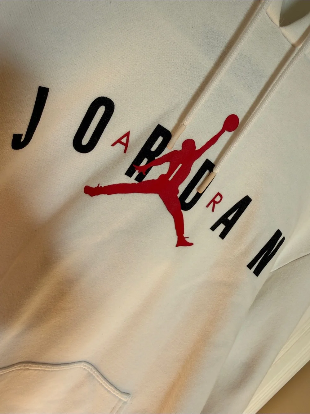 Jordan White Hoodie with Red Jumpman and Black Lettering